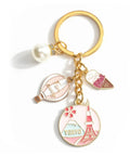 Tokyo Travel Keychain With Hot Air Balloon Ice Cream And Pearl Charms For Keys Cute Souvenir For Women Mt Fuji Silhouette Engraved Design