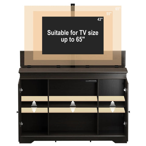 Hidden Motorized TV Lift Cabinet For 55 To 65 Inch Televisions With Storage And Remote Control In A Slick Modern Walnut Finish