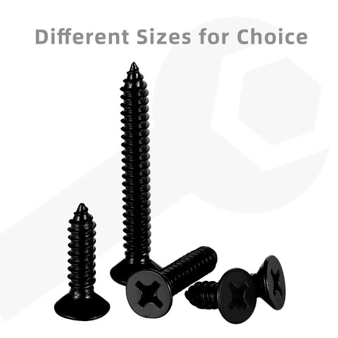 Hella Sturdy Number Twelve Flat Head Self Tapping Wood Drywall Screws Measuring Point Two Five Inches Long Crafted From 304 Pro Grade Stainless Steel With A Badass Black Finish Ready For Any Build 50 Pack in various sizes.