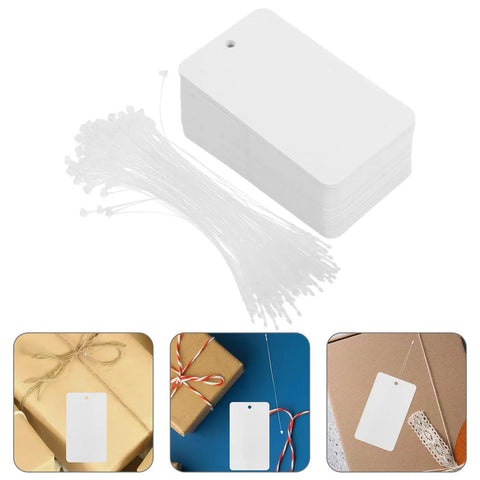 Super Handy Waterproof PVC Hang Tags With Lanyards Pack Of One Hundred Blank White Tags for labeling and display use