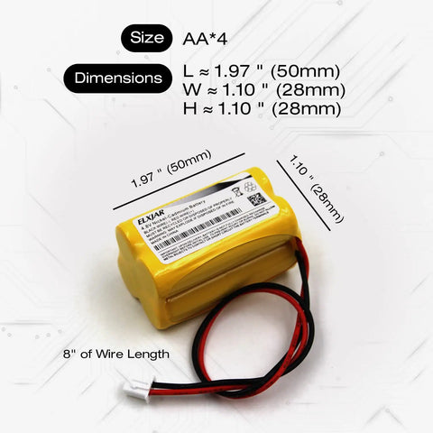 10 Pack 4.8 Volt 800mAh NiCd Battery Replacement For Emergency Exit Lighting Systems with dimensions labeled