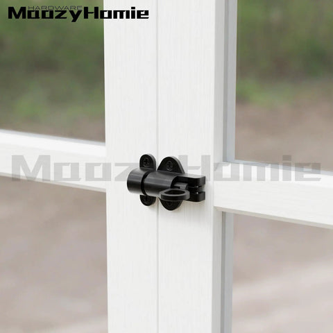 Heavy Duty Self Closing Gate Latches Matte Black Rust Proof Slide Bolt on white door, showcasing easy installation and spring steel durability.