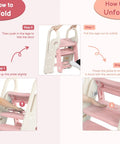 How to fold and unfold the Pretty Darn Versatile Foldable Toddler Step Stool For Bathroom Sink And Kitchen Counter With Adjustable Height Settings And Safe Handles To Make Potty Training An Absolute Dream For Growing Kids In Soft Pink.