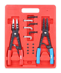 Beefed-Up Heavy Duty 2 Piece 10 Inch Multi Angle Internal And External Circlip Pliers Set With Case shown in red storage.