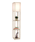 Cozy Rustic Wood Shelf Floor Lamp With Shade And Built-In 9W LED Bulb, Corner Display Shelves For Living Room, Bedroom Or Office
