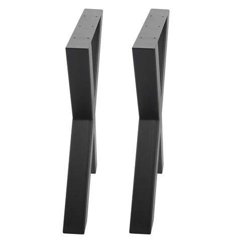Set Of 2 Industrial Country Style Steel Table Legs 28 Inch By 24 Inch Dining Table Legs, black X-frame, front view