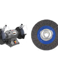 Badass 10 Inch Industrial Bench Grinder Featuring A Hella Powerful Motor Spinning At 1800 RPM For Metal Work And Polishing with crimped wire brush