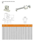 Diagram and specifications for SK20 fixed shaft support from 2 Pack 20mm Chrome Plated Linear Rails 39.37in 1000mm Kit.