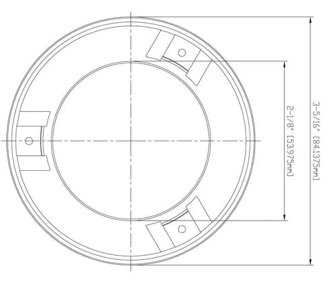 Technical drawing of RFC White Cover Plate Assembly 135 Degree for Fire Sprinkler Systems, top view with measurements in inches and millimeters.