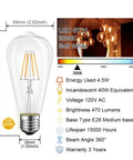 ST21 Vintage LED Edison Bulb 4.5W 40W Equivalent Dimmable Soft White 3000K Filament Light Bulb E26 Medium Base Pack Of 6 ETL Listed