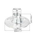 Pro Grade Carbon Steel M8 Brad Hole Tee Nuts 12 Pack Screw In Thread Inserts For Heavy Duty Furniture Hardware and Snug Fit DIY Woodworking Repairs With No Sweat Installation, showing dimensions.