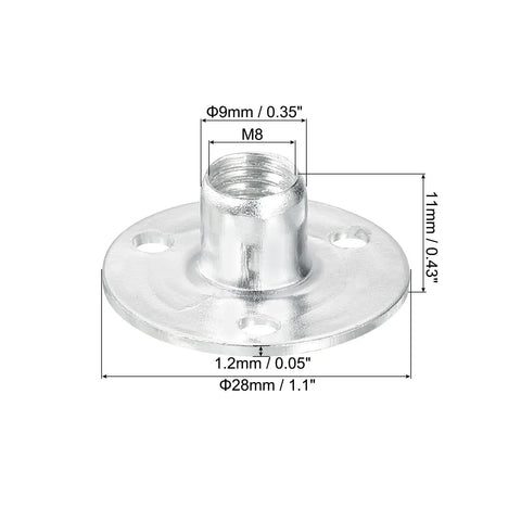 Pro Grade Carbon Steel M8 Brad Hole Tee Nuts 12 Pack Screw In Thread Inserts For Heavy Duty Furniture Hardware and Snug Fit DIY Woodworking Repairs With No Sweat Installation, showing dimensions.