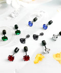 Top Tier Titanium Screw Back Stud Earrings For Women And Men Featuring Hypoallergenic Surgical Steel With A Tight Security Clasp To Keep Your Everyday Fit Snappy While Showcasing Brilliant Cubic Zirconia Stones For Sensitive Ears in multiple colors.