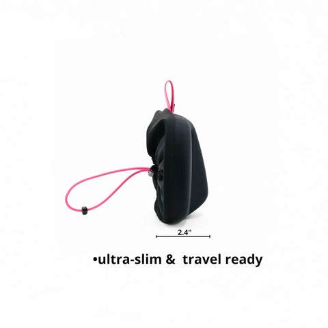 Side view of ultra-compact travel case, semi hard EVA mask case for snorkeling and scuba gear with crush resistant front shell.