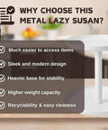 2 Tier Rotating Lazy Susan Spice Rack Organizer for Kitchen Counter Smooth 360 Spin White features benefits like ease of access and stability.