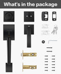 Package contents of Matte Black Front Door Handle Set With Single Cylinder Deadbolt And Exterior Lever Lock For Home Or Office