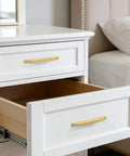 Gold Cabinet Handles 10 Pack 3-3/4 Inch Brushed Brass Drawer Pulls installed on white drawer