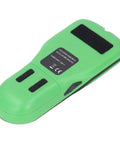 Generic Stud Finder Wall Scanner, 5 Modes LCD Display with Sound Alarm, green handheld device with buttons and Velcro.