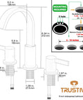 Diagram of Matte Black 3 Hole 8 Inch Widespread Bathroom Faucet With Brass Lavatory Vanity Sink installation details.