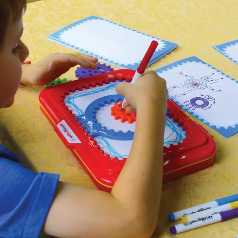 Child using Jumbo Spiral Gear Art Kit for Kids 3 And Up - Kid Friendly Classic Retro Spiral Style Drawing Toy With Easy Grip Gears