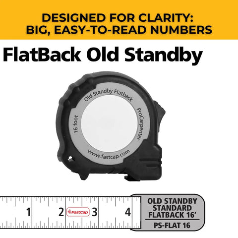 16-Foot Flatback Tape Measure With Left Or Right Readability, Go-To Standby PS-FLAT16, Standard Blade, White Casing