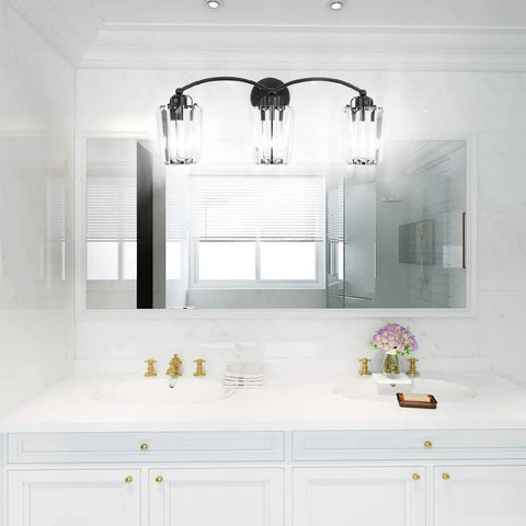 Crystal Vanity Light Fixture For Bathroom Modern Black Vanity Lights With Elegant Crystal Accents E26 Base Above Mirror