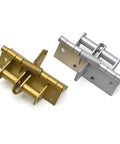 Gold and silver spring-loaded automatic door closer hinges for concealed hidden positioning interior doors cabinetry self close
