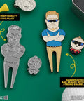 South Park PC Principal Golf Divot Tool And PC Baby Ball Marker Magnetic Collectible Gift Set with hat clip and tin shown on green background