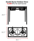 Front view of 2 Burner Outdoor Portable Propane Stove With Cast Iron Burners And Detachable Stand Legs For Camp Cooking