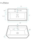 Diagram of 24 Inch Rectangle Wall Mount Bathroom Sink Sleek Space Saving Ceramic Vanity Basin With Durable Non Porous Scratch Resistant Finish No Fuss Easy Wall Mount Installation with measurements