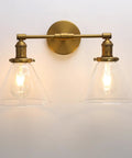 Industrial Dope Double Sconce Wall Light With Dual Seven Point Three Inch Cone Clear Glass Shades Brushed Metal Finish E26 Socket Vintage Modern Hallway Bedroom Lighting