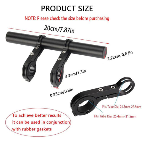 Bike Handlebar Extender Aluminum Alloy Bracket Extension Set For Mounts And Accessories with size annotations