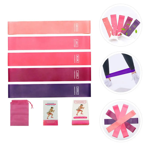 Five Piece Yoga Resistance Bands Set Foldable Silicone Bands with strong load bearing for gym workouts and bodybuilding