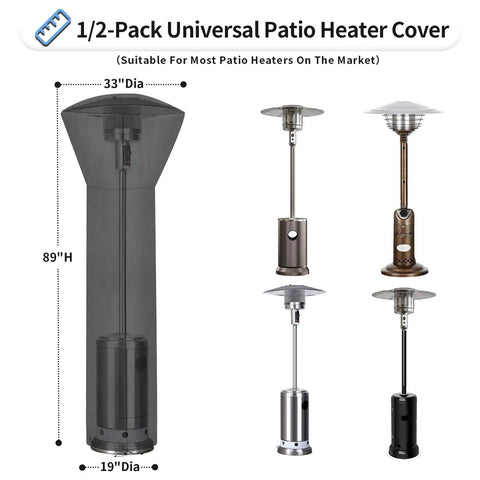 Beefed Up Heavy Duty Outdoor Patio Heater Cover With Zipper And Storage Bag, Waterproof UV Resistant Dust Proof Windproof Shield