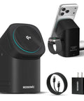 Black Three In One Magnetic Wireless Charging Station For Apple And Samsung Dope Qi2 Certified 15W with iPhone and AirPods