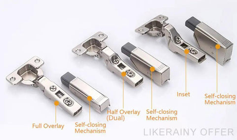 Soft-Close Cabinet Damper for Corner Hinges, 8 Pack 973A0500 Buffer for Full Overlay Cabinets, various hinge types displayed