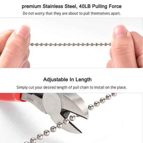 Hands showing Stainless Steel Bead Pull Chain Extension 15 Feet With 3.2mm Diameter Size 6 Rustproof And Strong Pulling Force Over 40 Lbs.