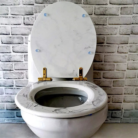 Heavy Duty Resin Toilet Seat With Chic Marble Texture Universal Slow Close Lid Engineered For The Daily Grind ergonomic design on commode