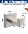 Rust Resistant 304 Stainless Steel Square Towel Hooks Set Of 3 Heavy Duty Wall Mounted Coat And Robe Hangers Brushed Nickel with dimensions