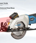 G LAXIA mini cordless circular saw with laser guide, blue body, 4-1/2 in blade; includes 24T and 60T blades