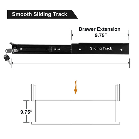 Slick Under Desk Pull Out Drawer With Lock Smooth Glide Metal Slide Organizer with 9.75 inch sliding track and key.