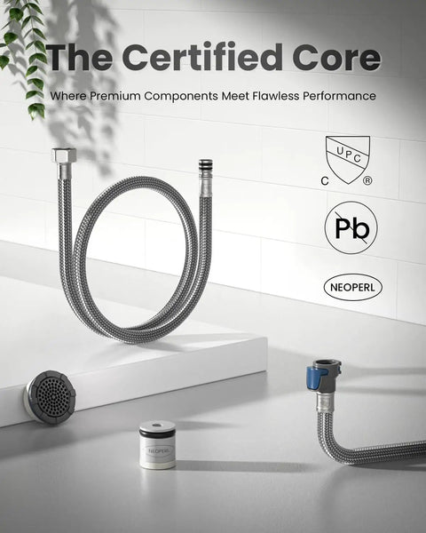 Patented Kitchen Faucet With Pull Down Sprayer And Soap Dispenser, Single Handle, Stainless Steel Brushed Nickel Finish, High Arc Pull Out Design With Deck Plate, Heavy Duty Ceramic Cartridge, 500000 Cycle Tested For Long Lasting Performance