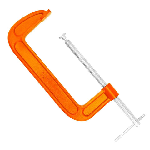 Two Pack 10 Inch C Clamp Set For Woodworking And Metalworking Heavy Duty Cast Iron C Clamp With 8.7 Inch Jaw Opening And 3.7 Inch Throat Depth Durable Orange Finish, front view.
