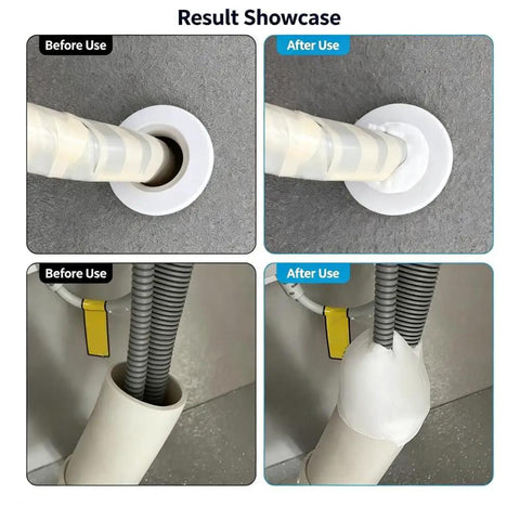 Universal Sealant Clay Waterproof Patching Mud For Wall Holes Ac Gaps Drain Pipe Sealer in before and after use showing effective sealing.