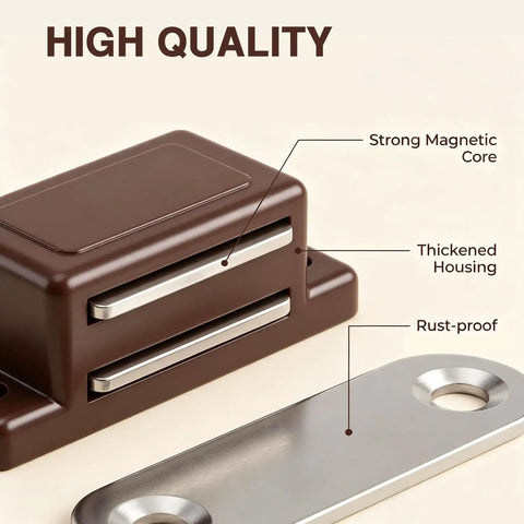 Heavy Duty 12 Pack Brown Cabinet Magnetic Latch Door Catch For Cupboards Drawers Shutters Keeps Doors Dead Set Shut With Zero Hassle Mount And Slick Closing Action