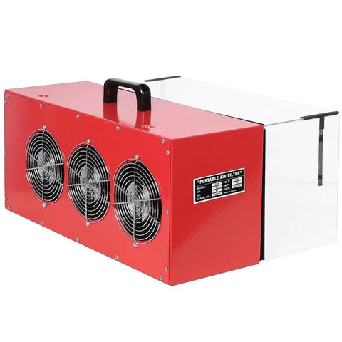 Red Beastly Benchtop Dust Collector with 725 CFM Air Filtration, HEPA Filter, Variable Speed Fans, and Dual 110V Outlets
