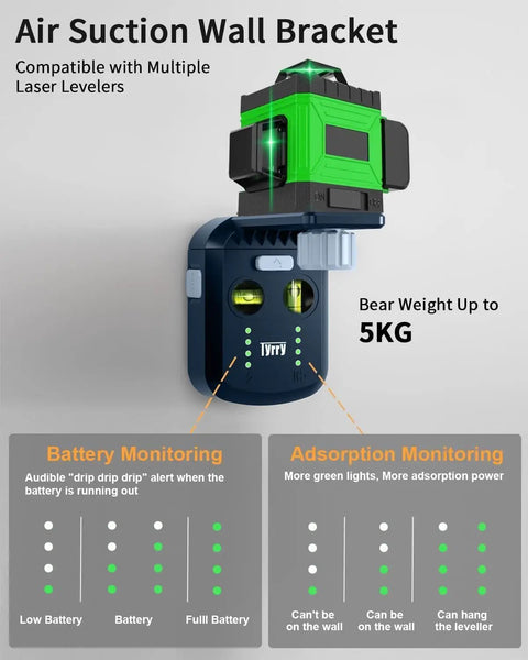 4 In 1 Laser Level Tool With Line Laser And Dust Collector, Wall Bracket, Electronic Vacuum Suction Cup, 1800 mAh Battery