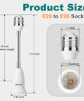 Diagram showing Flexible E26 Socket Extender 6.1 Inch All Directional Adjustable Adapter with socket dimensions and extension length.