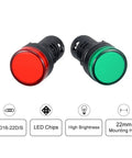 Two Pack Red And Green LED Indicator Lights AC/DC 110V 22mm Panel Mount For Electrical Control Panels HVAC And DIY Projects