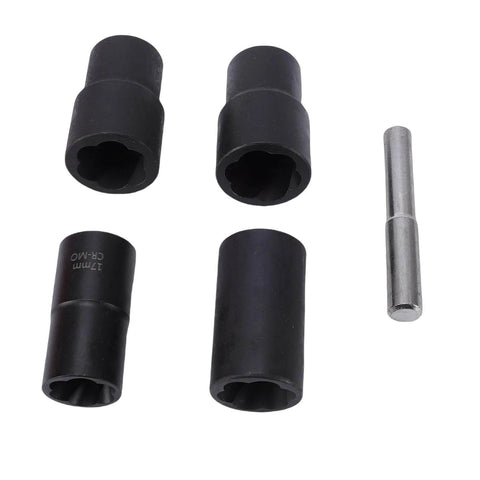 Five Piece Lug Nut Extractor Set For Stripped Bolts Chrome Molybdenum Steel Heavy Duty Nut Remover Tools With 17mm 19mm 21mm 22mm Sizes